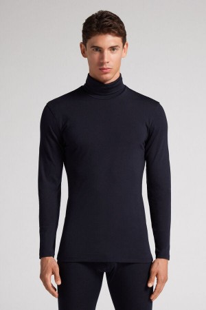 Manga Larga Intimissimi High-Neck Merino-Wool Hombre Negros | OVSN-53961