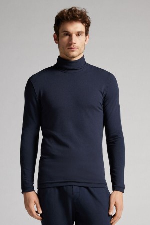 Manga Larga Intimissimi High-Neck Modal-Cashmere Hombre Negros | FDWI-24316