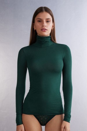 Manga Larga Intimissimi Modal Cashmere Ultralight High-Neck Mujer Verdes | ECJT-19682