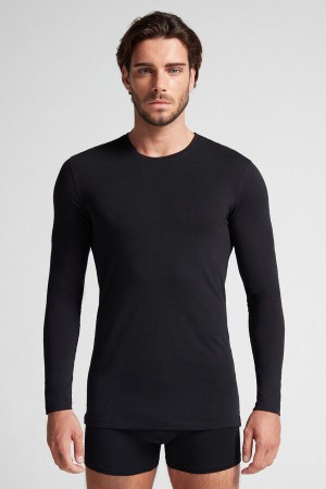 Manga Larga Intimissimi Stretch Superior Cotton Hombre Negros | XWAO-25781