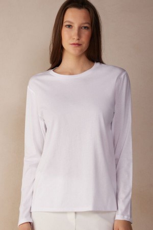 Manga Larga Intimissimi Superior Cotton Oversized Mujer Blancos | FYEV-53182