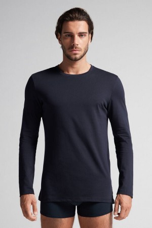 Manga Larga Intimissimi Superior Cotton Hombre Negros | ISGP-13675