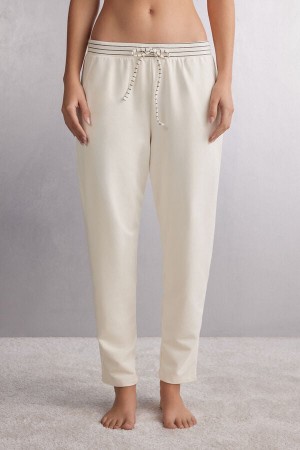 Pantalon Intimissimi Creamy Stripes Full Length Sweat Mujer Blancos | EIXG-31742