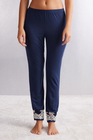 Pantalon Intimissimi Pretty Flowers Full Length Cuffed Modal Mujer Azules Oscuro Amarillos Claro | ZPYN-95417