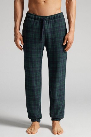 Pantalon Intimissimi Tartan Green Patterned Tricot Full Length Hombre Negros | XSYL-06487