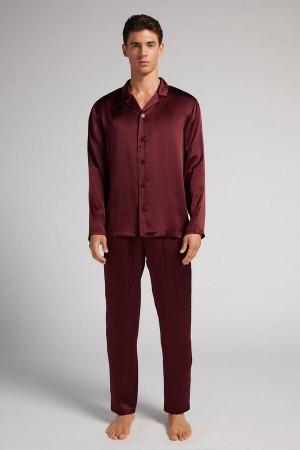 Pijama Intimissimi Long Silk Piped Hombre Rosas Oscuro Rojos | IQXG-47015