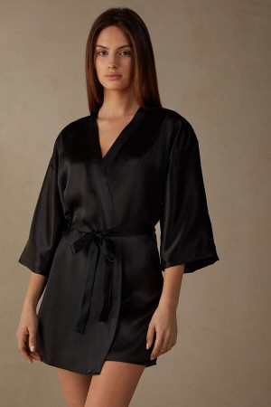 Pijama Intimissimi Silk Kimono Mujer Negros | WGKO-94538