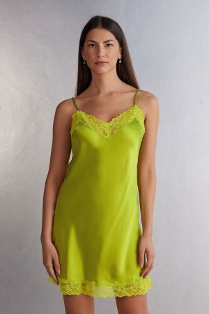 Pijama Intimissimi Silk Slip With Lace Insert Detail Mujer Verdes | MNUL-47895