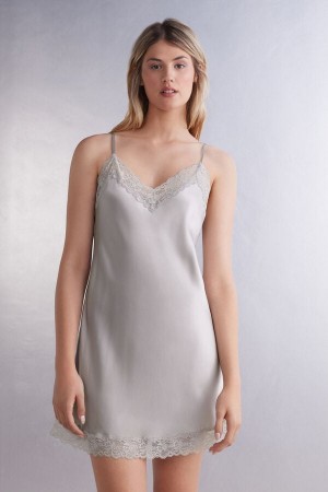 Pijama Intimissimi Silk Slip With Lace Insert Detail Mujer Grises | EHLF-98106