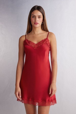 Pijama Intimissimi Silk Slip With Lace Insert Detail Mujer Rojos | HTYJ-16392