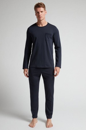 Pijama Intimissimi Superior Cotton Full Length Hombre Negros | FMAW-15986