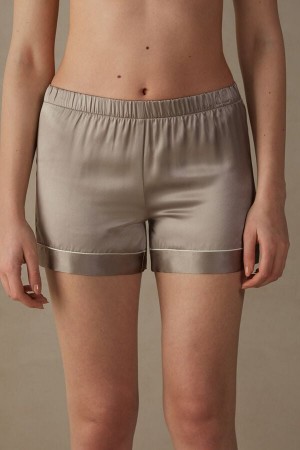 Short Intimissimi Silk With Contrast Trim Mujer Beige | IDMS-24503