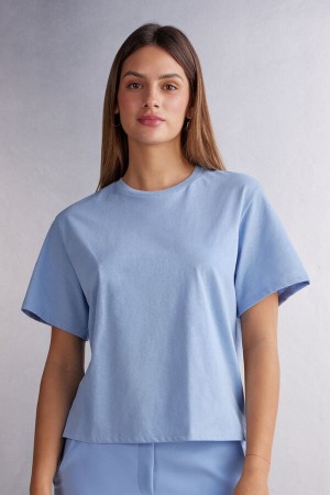 Short Sleeve Intimissimi Boxy Fit Cotton Mujer Azules | HWTZ-09724