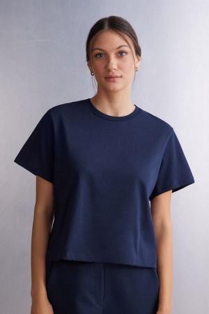 Short Sleeve Intimissimi Boxy Fit Cotton Mujer Azules | SWRJ-24639