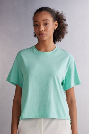 Short Sleeve Intimissimi Boxy Fit Cotton Mujer Verdes | NXJR-36742