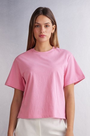 Short Sleeve Intimissimi Boxy Fit Cotton Mujer Rosas | CWDZ-17906