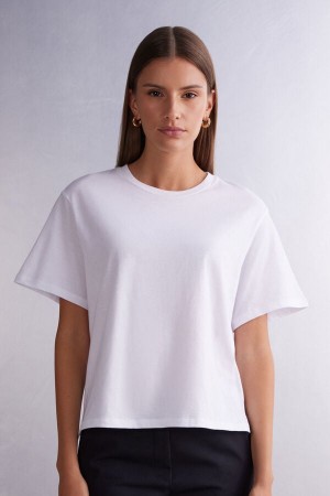 Short Sleeve Intimissimi Boxy Fit Cotton Mujer Blancos | DFKC-54127