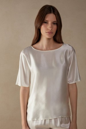 Short Sleeve Intimissimi Silk And Modal Mujer Blancos | XTSG-54861