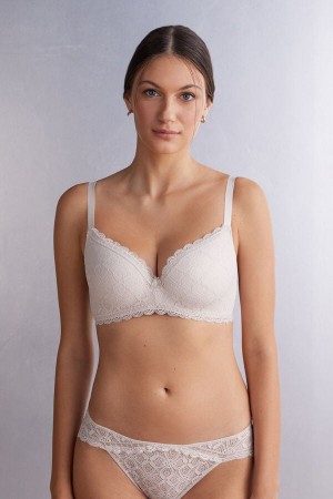 Sujetador Intimissimi Adele Triangle Lace Mujer Creme Rosas | WAZN-20395