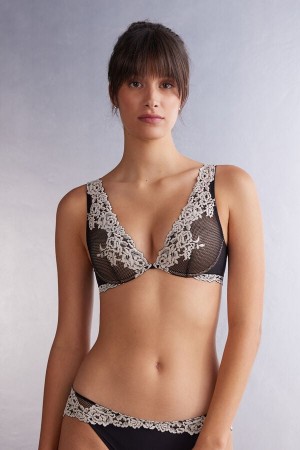 Sujetador Intimissimi Pretty Flowers Elena Balconette Mujer Negros Blancos | XVCW-78516