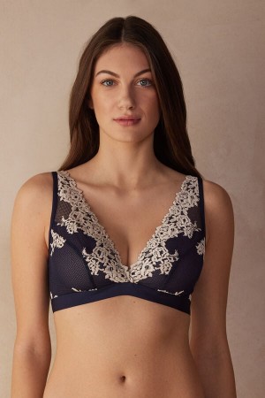 Sujetador Intimissimi Pretty Flowers Lara Triangle Mujer Azules Oscuro Amarillos Claro | SEQN-10594