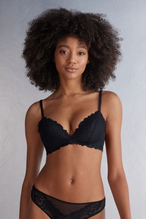 Sujetador Intimissimi Pretty Flowers Tiziana Triangle Mujer Negros | BKQD-62389