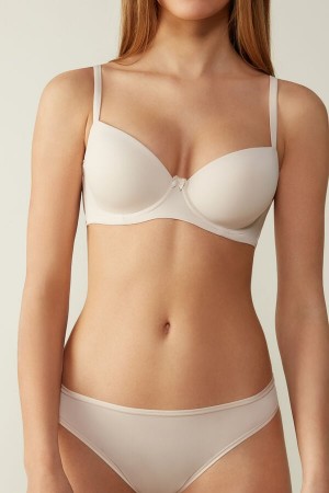 Sujetador Intimissimi Sofia Microfiber Padded Balconette Mujer Creme Rosas | CQIO-75612