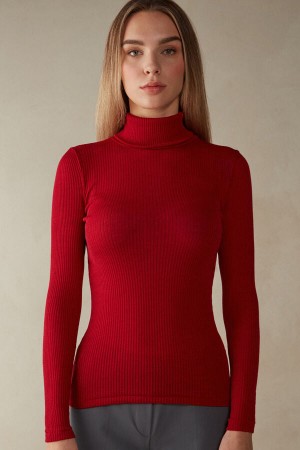 Suéter Intimissimi High-Neck Tubular In Wool And Silk Mujer Rojos | WJYV-09146