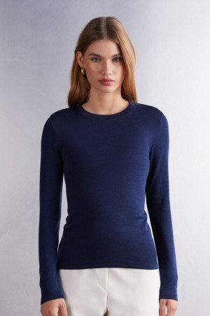 Suéter Intimissimi Wool Cotton Crewneck Mujer Azules | YXHE-65294