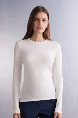 Suéter Intimissimi Wool Cotton Crewneck Mujer Blancos | YDKV-86075