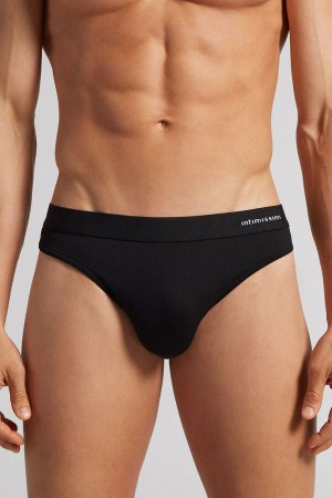 Tanga Intimissimi Logo Detailed Microfiber Hombre Negros | ZXHR-12760