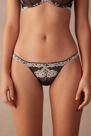 Tanga Intimissimi Pretty Flowers String Mujer Negros Blancos | BITS-82317