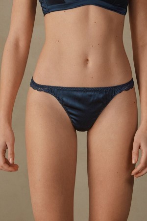 Tanga Intimissimi Silk And Lace G-String Mujer Azules | DTOA-94507