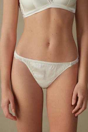 Tanga Intimissimi Silk And Lace G-String Mujer Blancos | AFND-41269