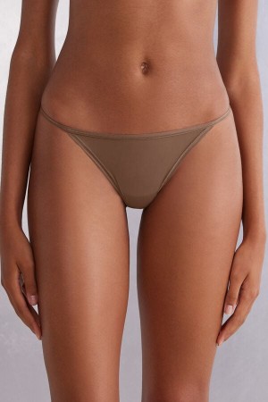 Tanga Intimissimi Ultralight Microfiber Straps Mujer Beige Oscuro | ECZK-08512