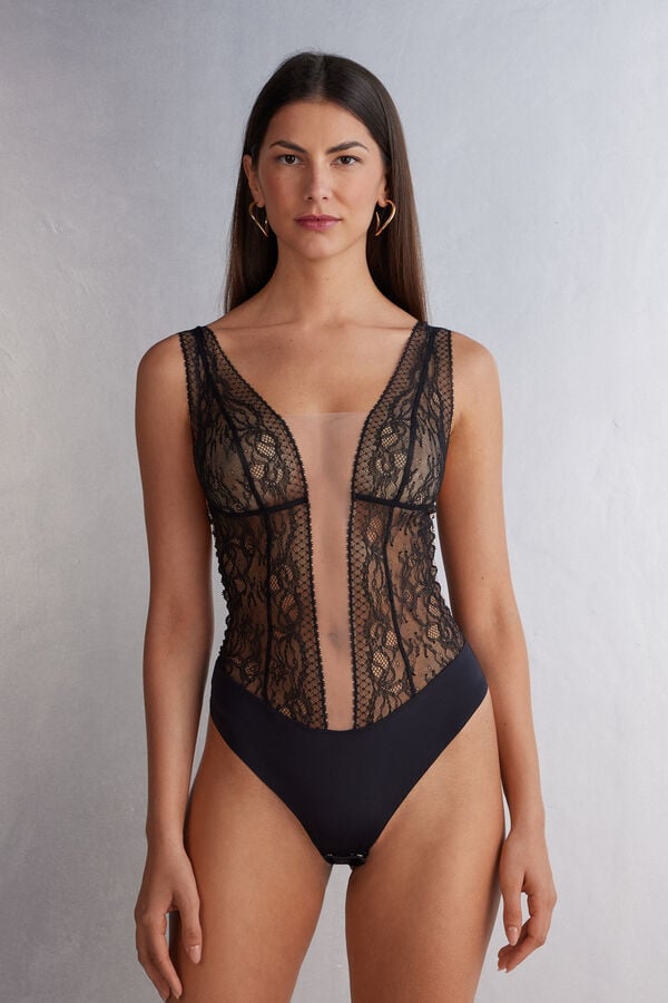 Body Intimissimi Luxury Moments Lace Mujer Negros Beige | VJWZ-76451