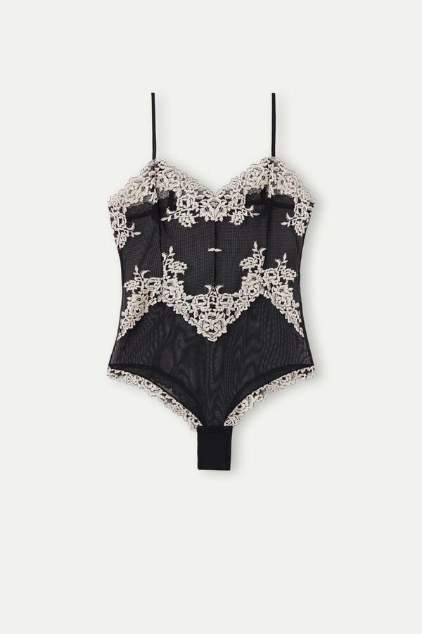 Body Intimissimi Pretty Flowers Tulle And Lace Mujer Negros Blancos | ZOJI-95208