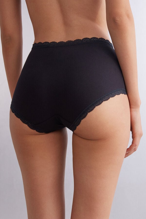 Bragas Intimissimi High Rise Cotton And Lace Hipsters Mujer Negros | TRJB-46052