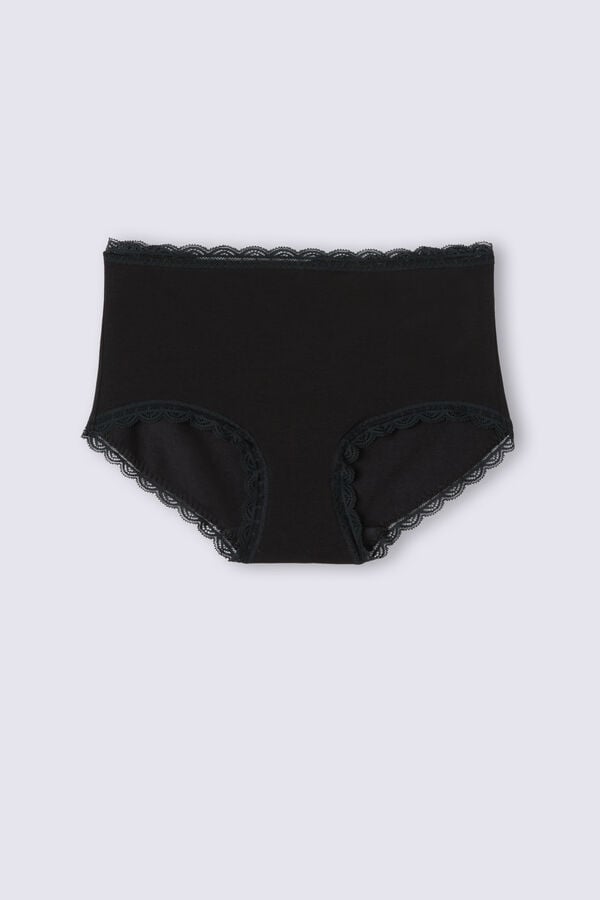 Bragas Intimissimi High Rise Cotton And Lace Hipsters Mujer Negros | TRJB-46052