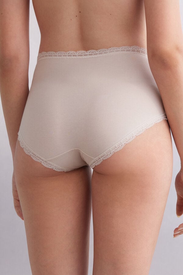 Bragas Intimissimi High Rise Cotton And Lace Hipsters Mujer Creme Rosas | IURH-46589