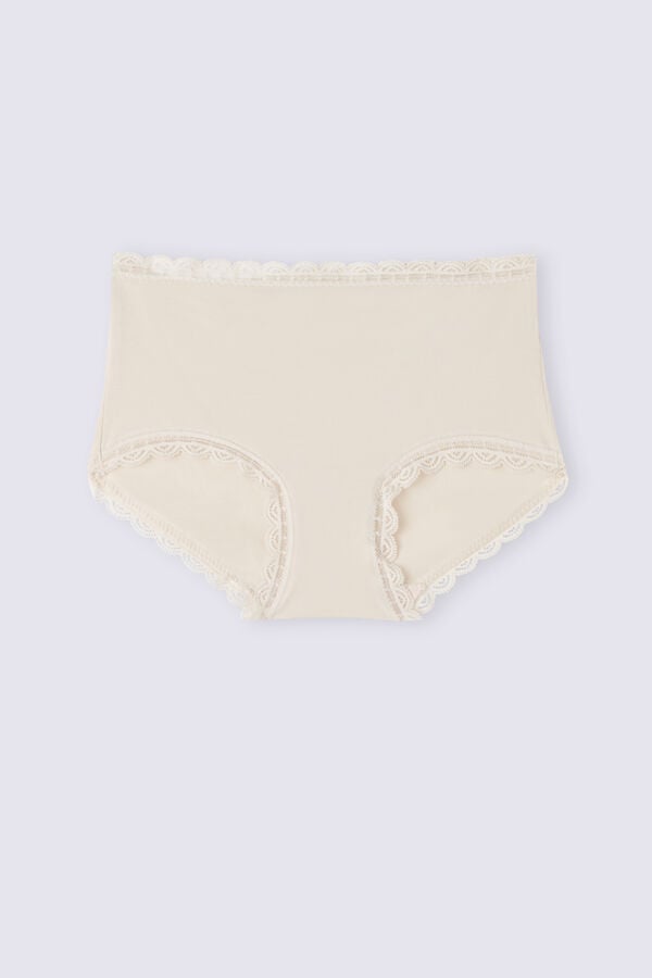 Bragas Intimissimi High Rise Cotton And Lace Hipsters Mujer Creme Rosas | IURH-46589