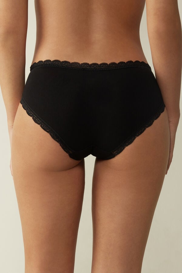 Bragas Intimissimi Lace And Cotton High Rise Mujer Negros | GTNO-28609