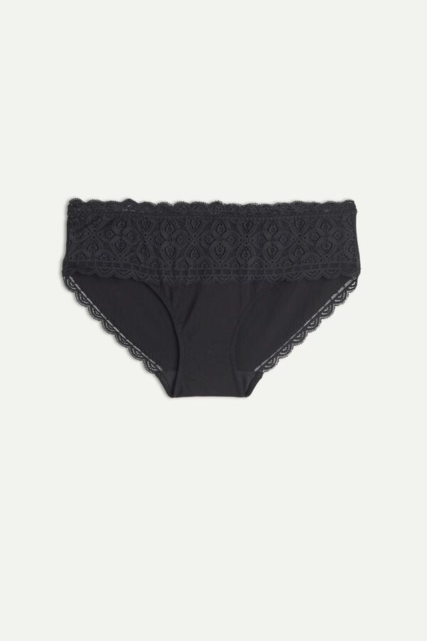 Bragas Intimissimi Lace And Cotton High Rise Mujer Negros | GTNO-28609