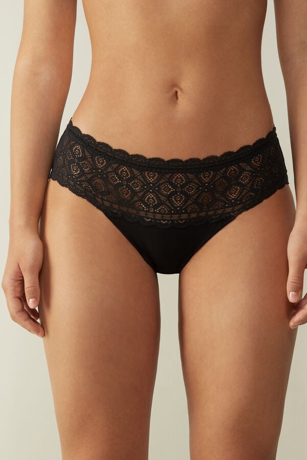 Bragas Intimissimi Lace And Cotton High Rise Mujer Negros | GTNO-28609