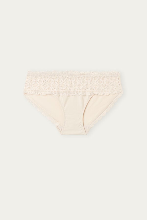 Bragas Intimissimi Lace And Cotton High Rise Mujer Creme Rosas | LVBZ-75418