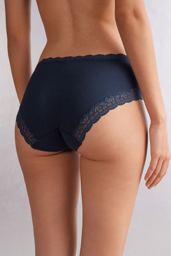 Bragas Intimissimi Semi-High Rise Cotton And Lace Mujer Azules | PIBR-31982