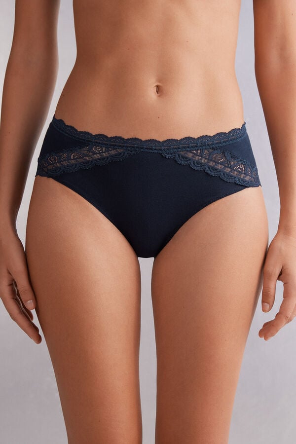 Bragas Intimissimi Semi-High Rise Cotton And Lace Mujer Azules | PIBR-31982