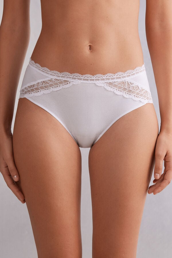 Bragas Intimissimi Semi-High Rise Cotton And Lace Mujer Blancos | FQRG-31287