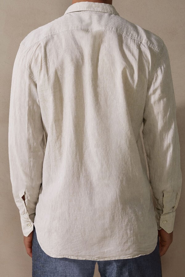 Camisa Intimissimi Linen And Cotton Hombre Beige Blancos | IZPH-17063