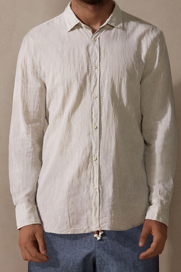 Camisa Intimissimi Linen And Cotton Hombre Beige Blancos | IZPH-17063